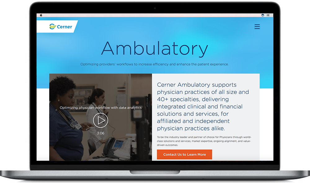 Cerner.com Structured Template with video media and CTA